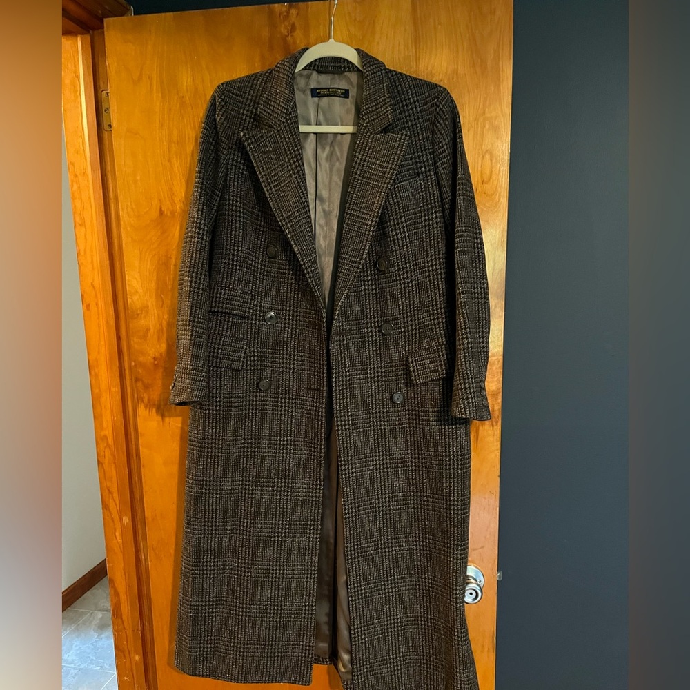 Brooks Brothers 80s Wool Double Breasted Long Trench Coat Brown Medium